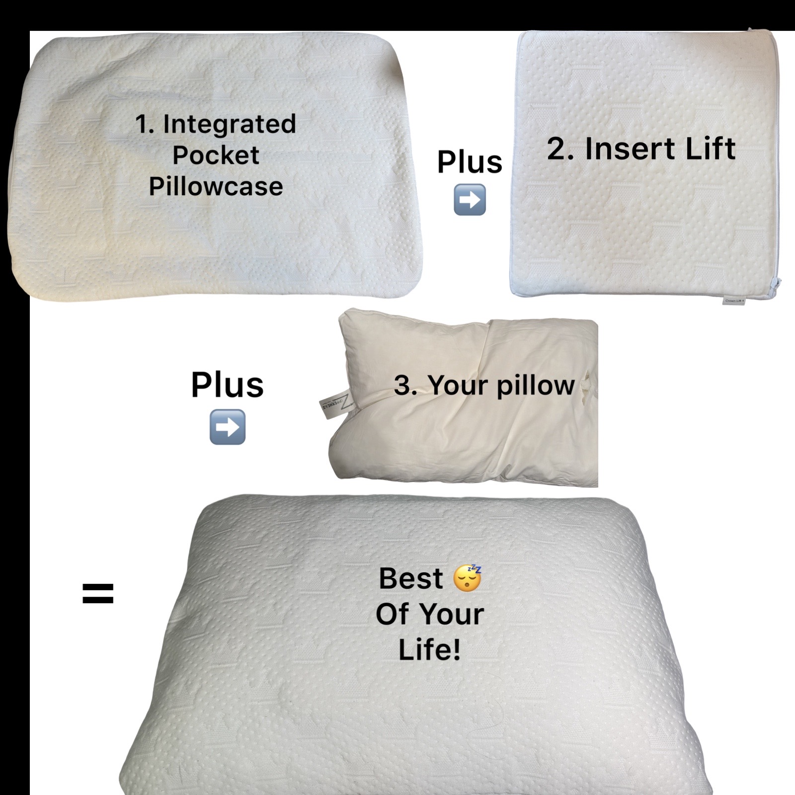 The CrownLift Insert system: integrated pocket pillowcase plus insert plus your pillow equals best sleep
