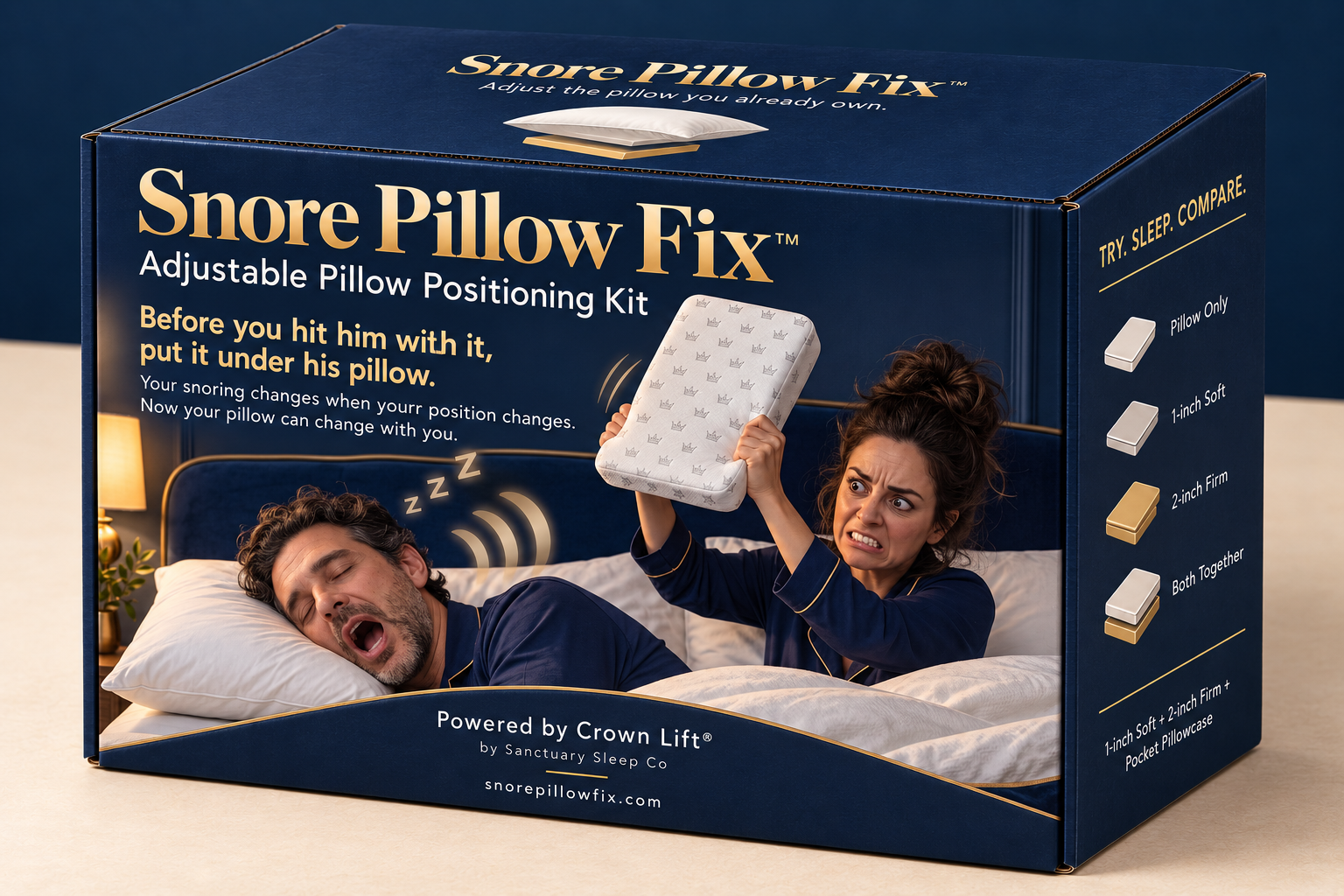 Crown Lift® System kit box showing the three support inserts, pocket pillowcase and storage case